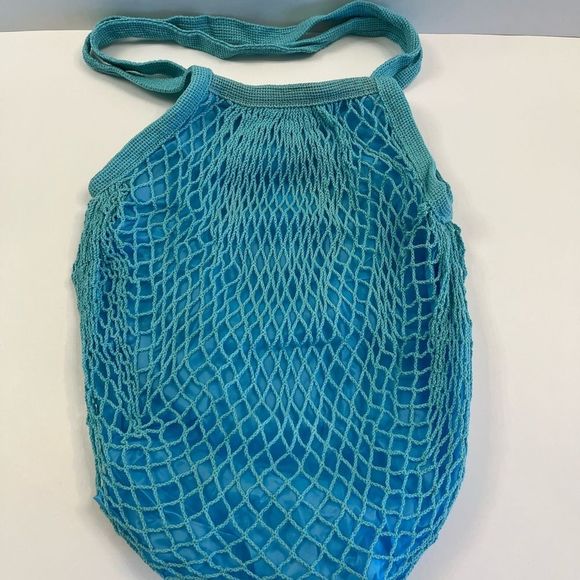 Fishnet Over Nylon Lightweight Tote- Aqua Blue- NWT - Picture 4 of 8